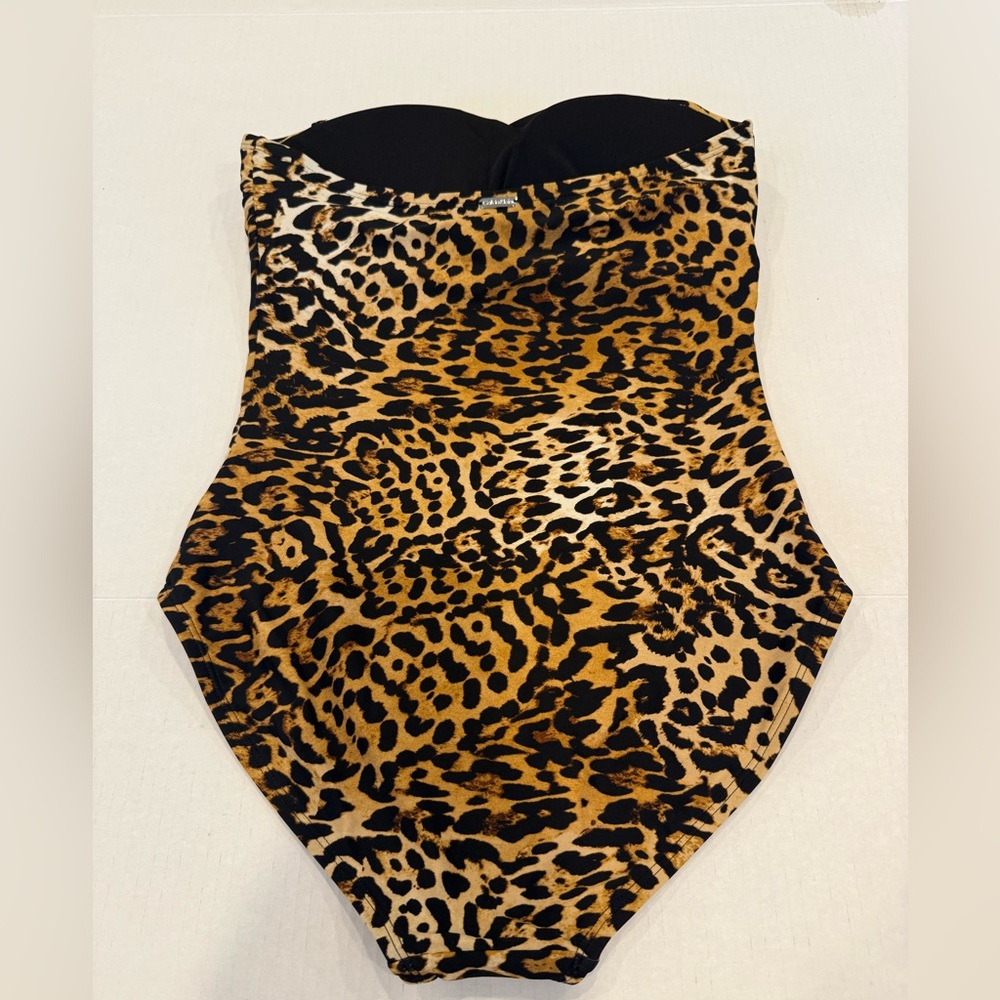 Calvin Klein Leopard-Print Strapless Tummy-Control One-Piece Swimsuit NEW Size 6 - Picture 4 of 9